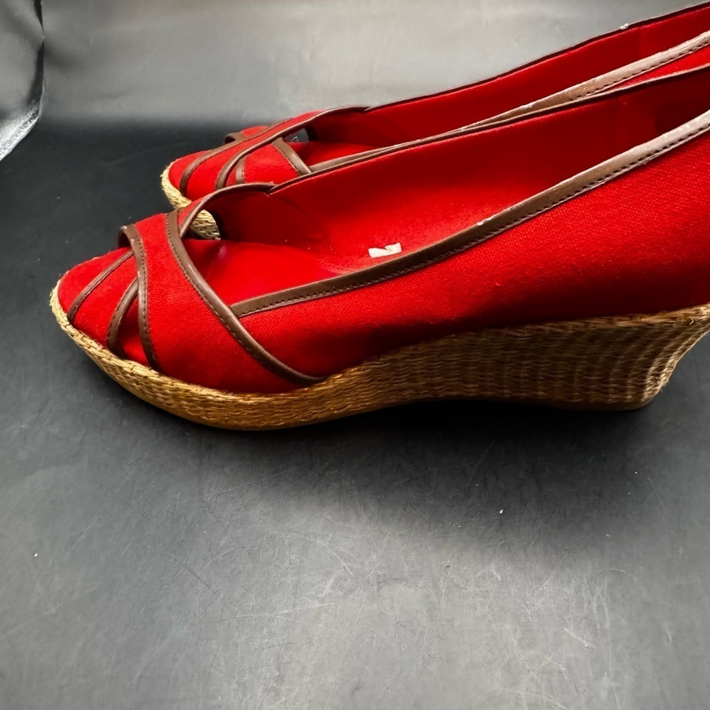 Women’s Merona Wenda Peep toe Wicker Style Wedges Heels Red/Brown Size 9.5 YR 22 - Picture 4 of 10
